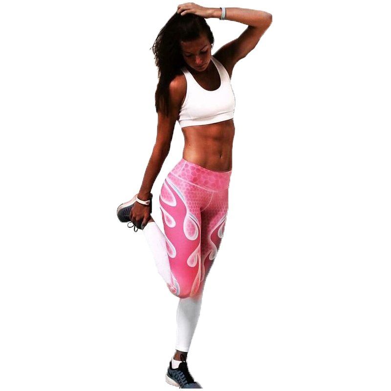 Rosa Yoga Leggings med Flammor Small