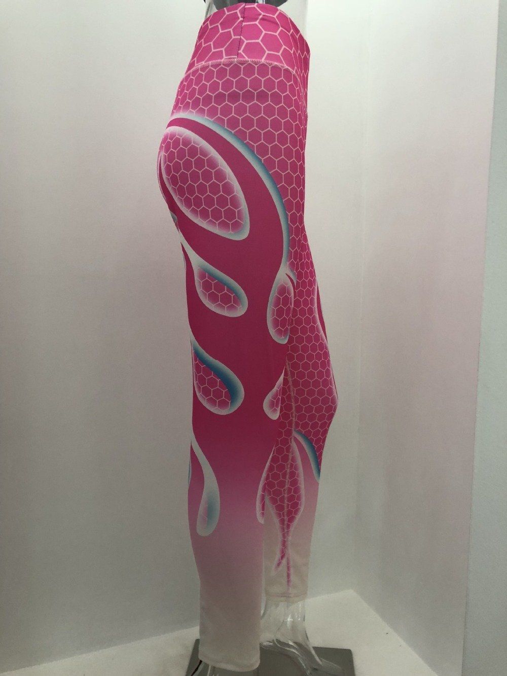 Rosa Yoga Leggings med Flammor Small