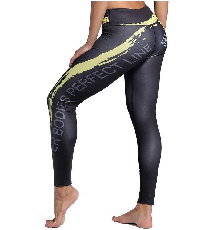 Svarta Yoga Leggings Med Gul Rand