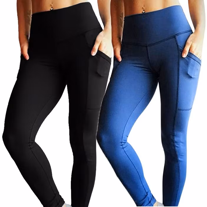 Svarta Blå Leggings med 2 fickor