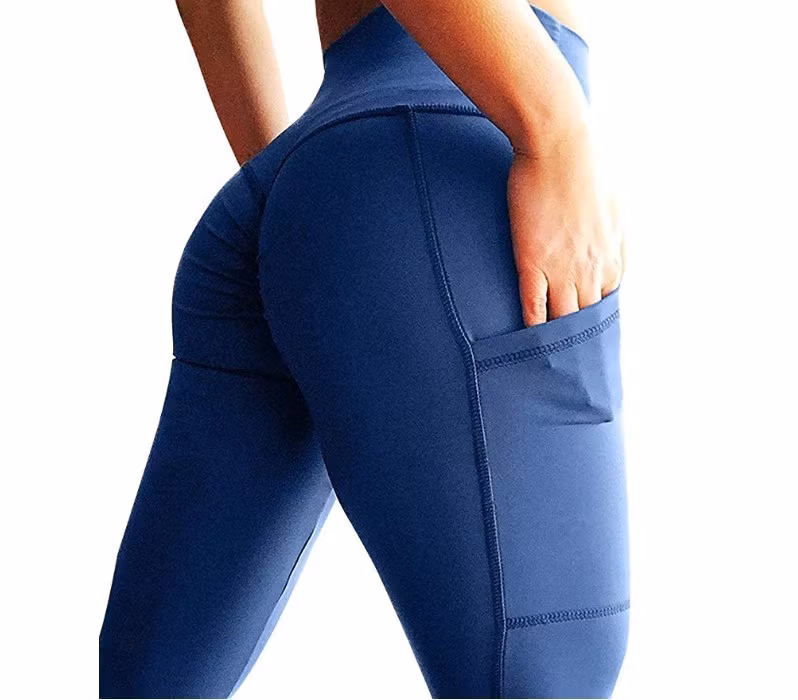 Svarta Blå Leggings med 2 fickor