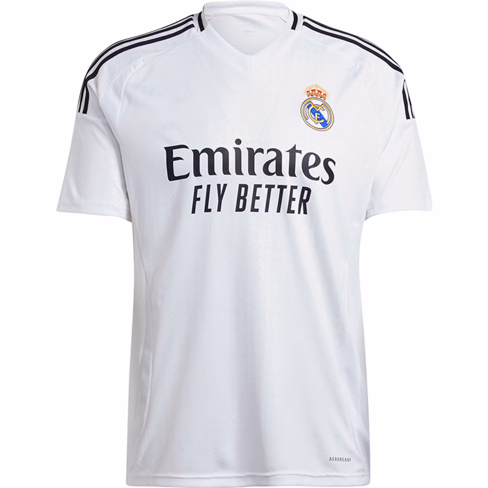 Fotbollströja Real Madrid, säsongen 2024/25. Klassisk vit design med klubbens emblem