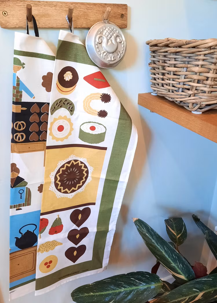 Butik täppan Kökshanddukar äppelsylt och sockerbagaren.