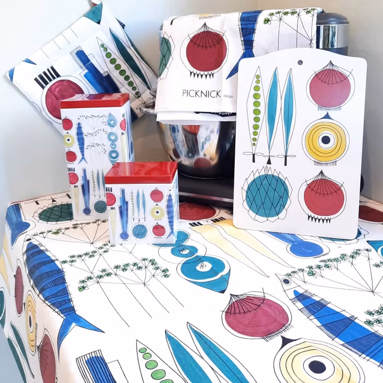 Butik täppan Köksduk Picknick grå eller färgad.