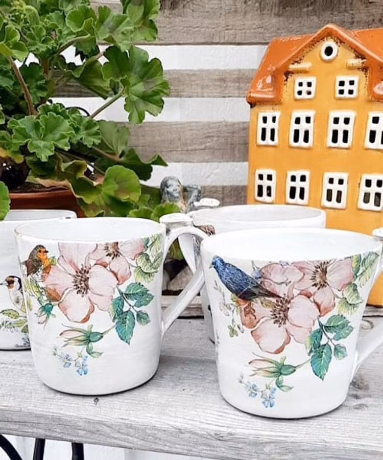 RUSTIKA KERAMIKMUGGAR MED FÅGLAR 3,5 dl