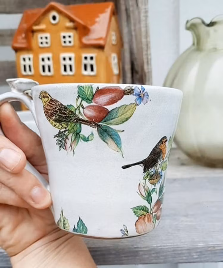 RUSTIKA KERAMIKMUGGAR MED FÅGLAR 3,5 dl