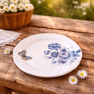 RUNT KERAMIKFAT MED BLÅTT MÖNSTER