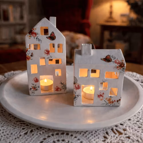 KERAMIKHUS, LJUSLYKTA ROSA BLOMMOR