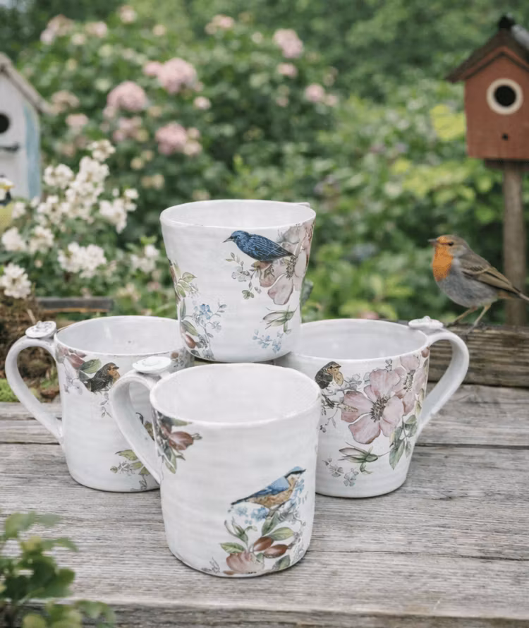 RUSTIKA KERAMIKMUGGAR MED FÅGLAR