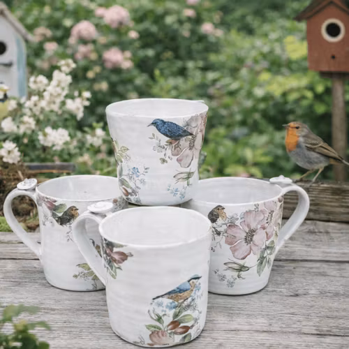 RUSTIKA KERAMIKMUGGAR MED FÅGLAR