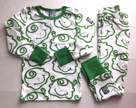 2-delad pyjamas, grön-vit, strl 86-92