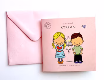 Minnessbok Kyrkan med kuvert. Liten fyll-i-bok för barn 3-9 år
