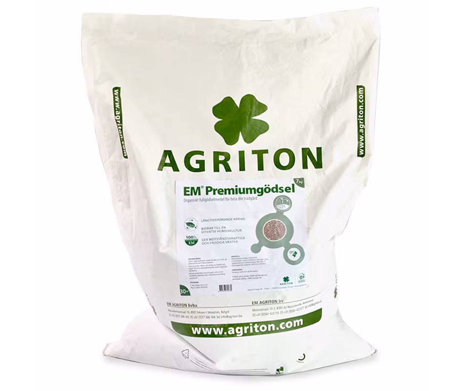 Agriton 7 kg EM Premiumgödsel Vegan är ett organiskt fullgödsel i pulverform