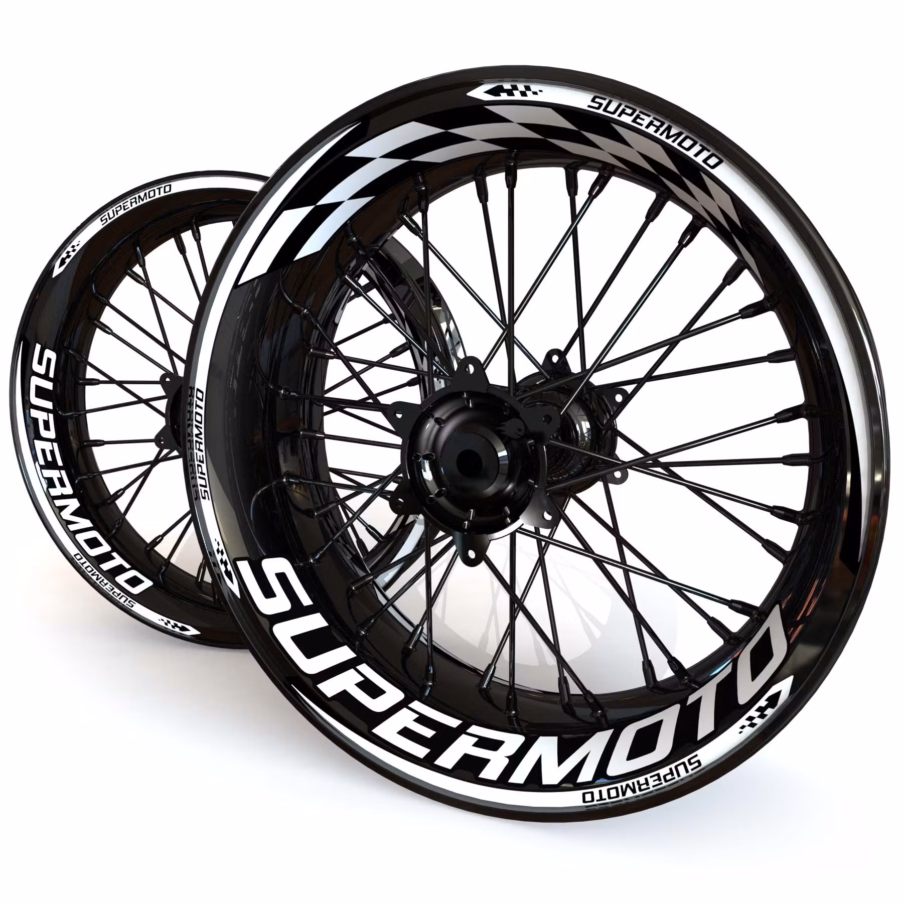 Supermoto Wheel Stickers - "Checker" - Black Week