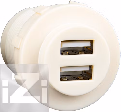 USB Uttag, dubbelt, 5 A, champagnevit