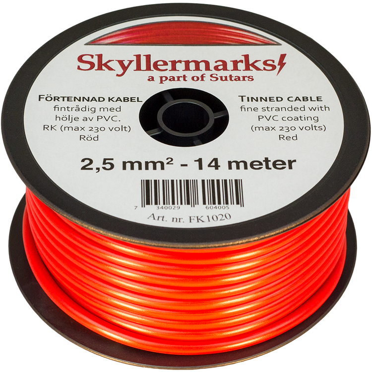 Minirulle Enledad Förtennad röd 2,5 mm² - 14 m Skyllermarks FK1020