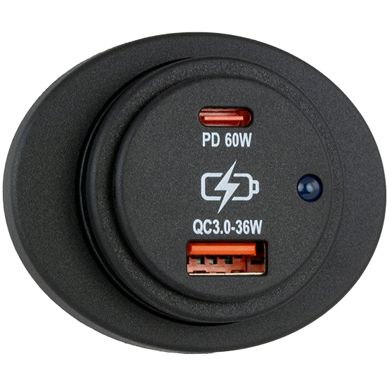 Ovalt utanpåliggande USB-C / USB-A uttag, art.nr 2531000