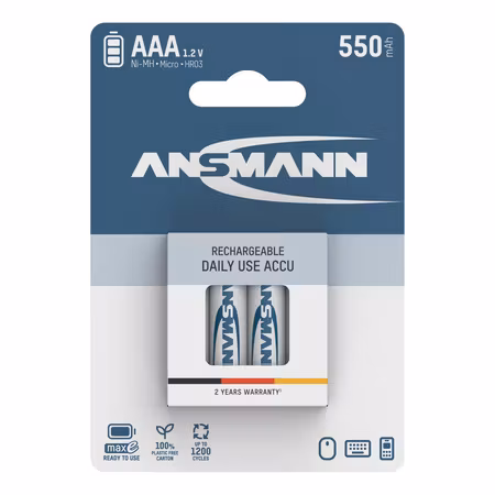 Ansmann uppladdningsbara AAA‑batterier 550 mAh NiMH – 4‑pack