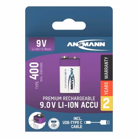Ansmann uppladdningsbart litiumbatteri 9V – 1‑pack