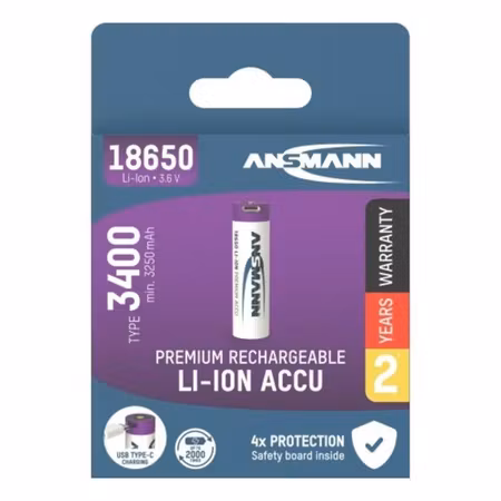 Ansmann uppladdningsbart litiumbatteri 18650 3400 mAh USB-C