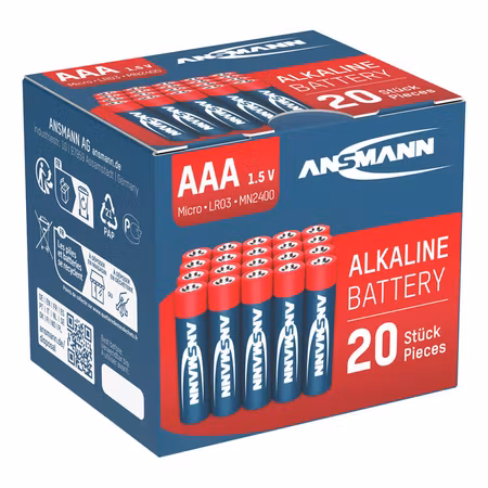 Ansmann alkaliska batterier AAA 20‑pack – Red Line