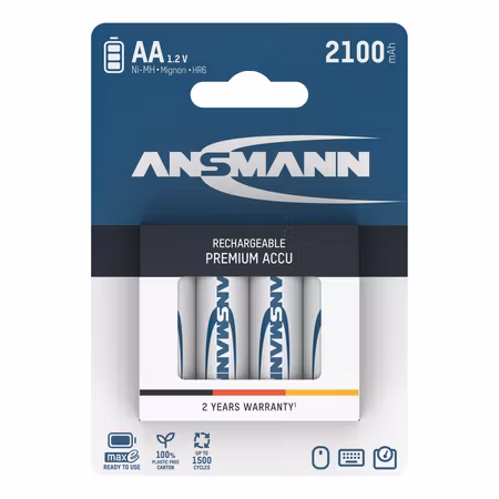 Ansmann uppladdningsbara AA‑batterier 2100 mAh NiMH – 4‑pack