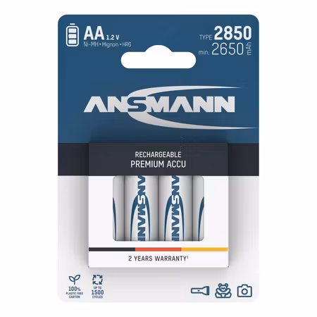 Ansmann uppladdningsbara AA‑batterier 2850 mAh NiMH – 4‑pack
