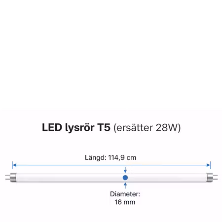 LED T5 Lysrör HF 18W (28W) 3000K (varmvit) 17 x 1149mm