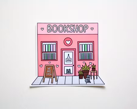 Klistermärke: Rosa bokshop