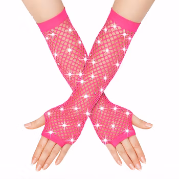 Rosa mesh hansker med glitter