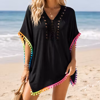 Strandtunika med regnbuedetaljer – one size