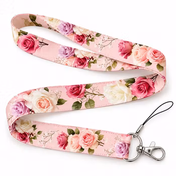 Rosa nøkkelbånd med blomstermotiv