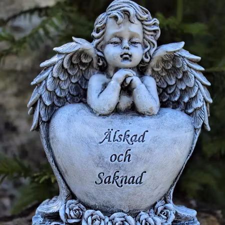 Minneshjärta med ängel och text gravdekoration