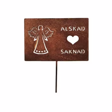 Skylt gravdekoration med text och ängel
