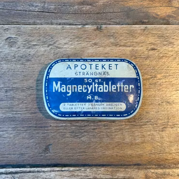 Magnecyl pillerask vintage plåt blå