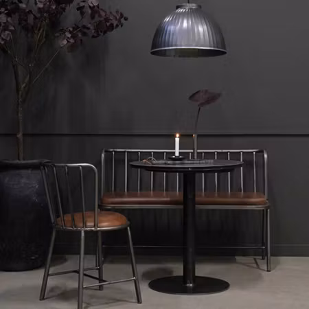 Manne industriell bänk i järn och läder