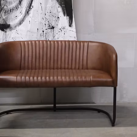 Harlem industriell bänk / soffa i brunt läder