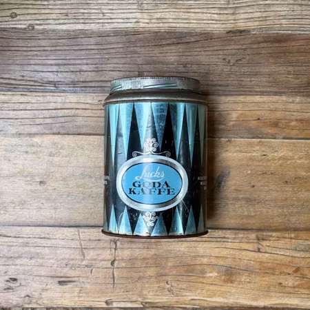 Vintage kaffeburk plåt ”Lucks goda kaffe"