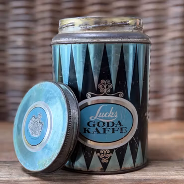 Vintage kaffeburk plåt ”Lucks goda kaffe"