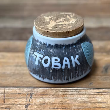 ”Tobak" vintage burk med lock keramik