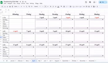 Årsplanering (Google Sheet) för församlingsarbete