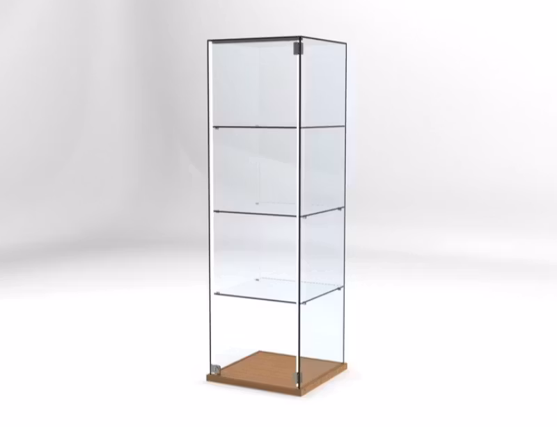 Glasvitrin BILLY-4 plan  -Glastopp, med LED-skena belysning