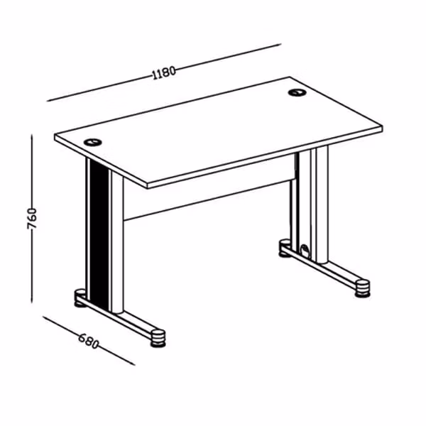 Skrivbord Standard - Metall Ben-T, hög kvalitet 118 cm, frontskiva