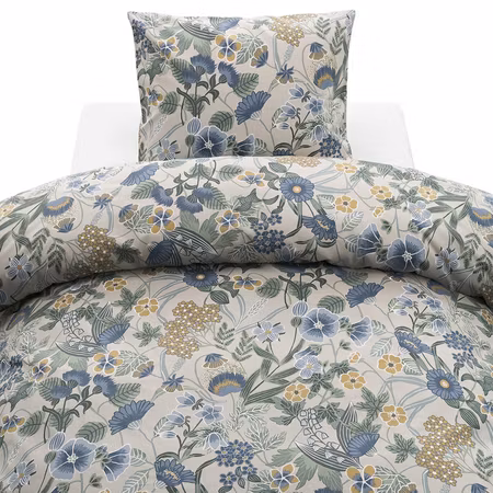 Blombacken Blå Bäddset Borganäs of Sweden Enkeltäcke 150x210