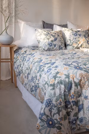 Blombacken Blå Bäddset Borganäs of Sweden Enkeltäcke 150x210