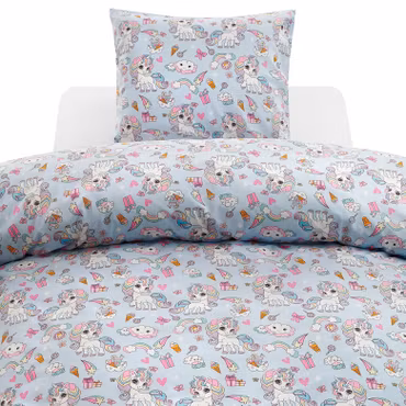 Bäddset Enhörning Blå Enkeltäcke 150x210