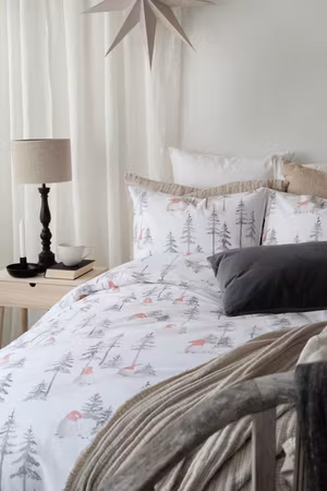 Bäddset Skogstomte Vit/Grå 150x210 cm Enkeltäcke