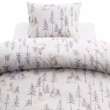 Bäddset Skogstomte Vit/Grå 150x210 cm Enkeltäcke