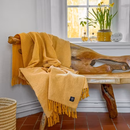 Pläd Valter Gul Beige Återvunnen