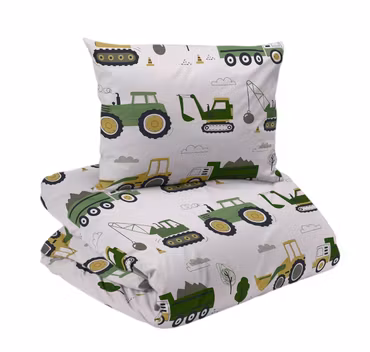Busy Tractors Beige Bäddset Enkeltäcke 150x210